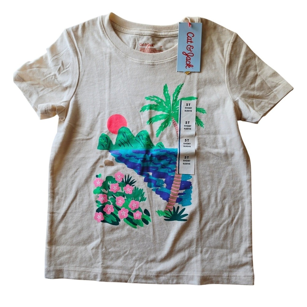 Cat & Jack Kids 5T Stucco Scenic Tropical Palm Tree Graphic T-Shirt NWT Beach
